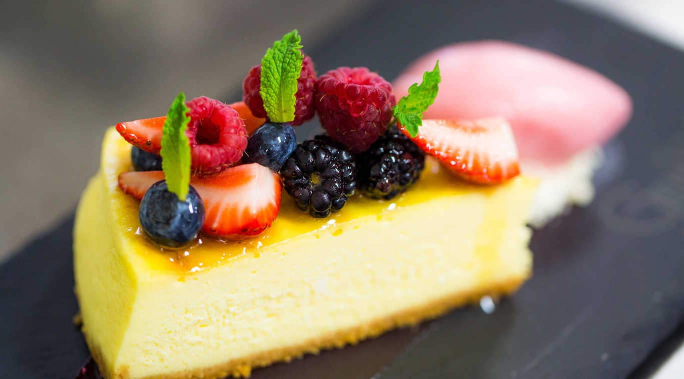 A cheesecake topped with berries